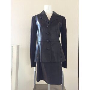 Dark Brown Soft Leather Jacket w/ Covered Buttons and Ribbed Knit Sleeves Back